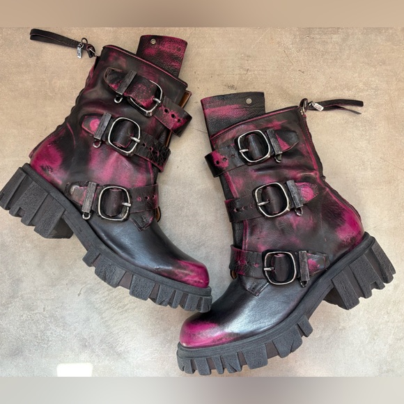 A.S.98 HAMISH FUCHSIA DAMI MOTO BRUSH OFF PLATFORM BIKER BOOTS - Picture 14 of 16